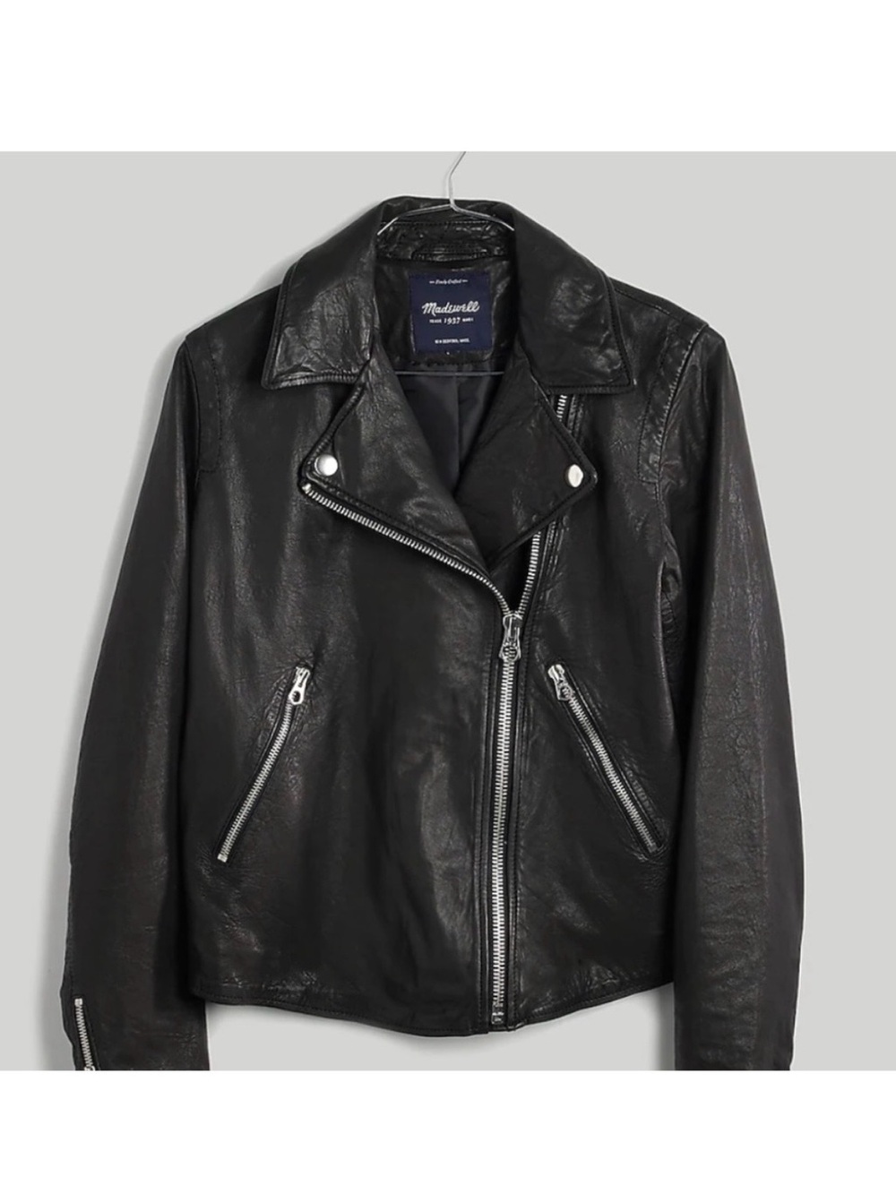 Madewell The Washed Leather Motorcycle Jacket in True Black XS